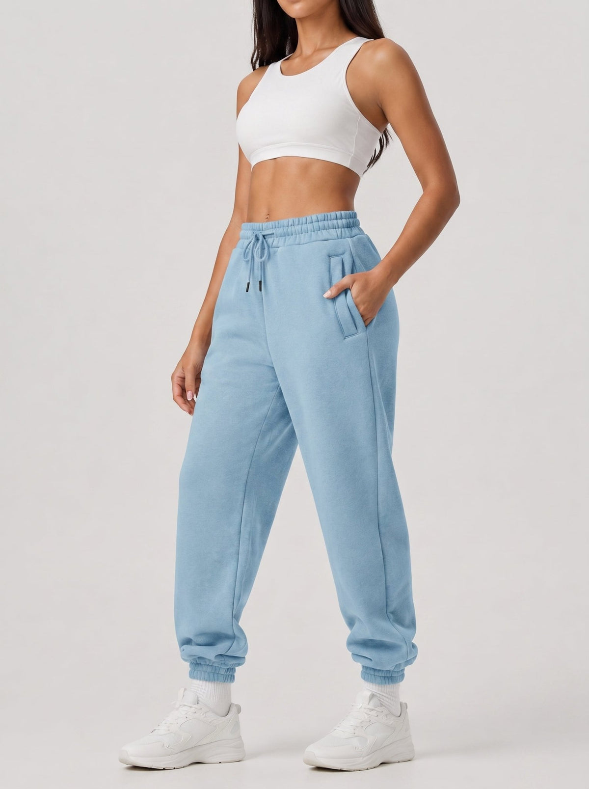 YUCOLEN Heavyweight Fleece Lined Sweatpants Baggy Unisex Relaxed Fit Joggers in Medium blue