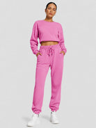 YUCOLEN Heavyweight Fleece Lined Sweatpants Baggy Unisex Relaxed Fit Joggers in Rose Red