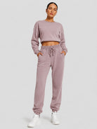 YUCOLEN Heavyweight Fleece Lined Sweatpants Baggy Unisex Relaxed Fit Joggers in Smoky Violet