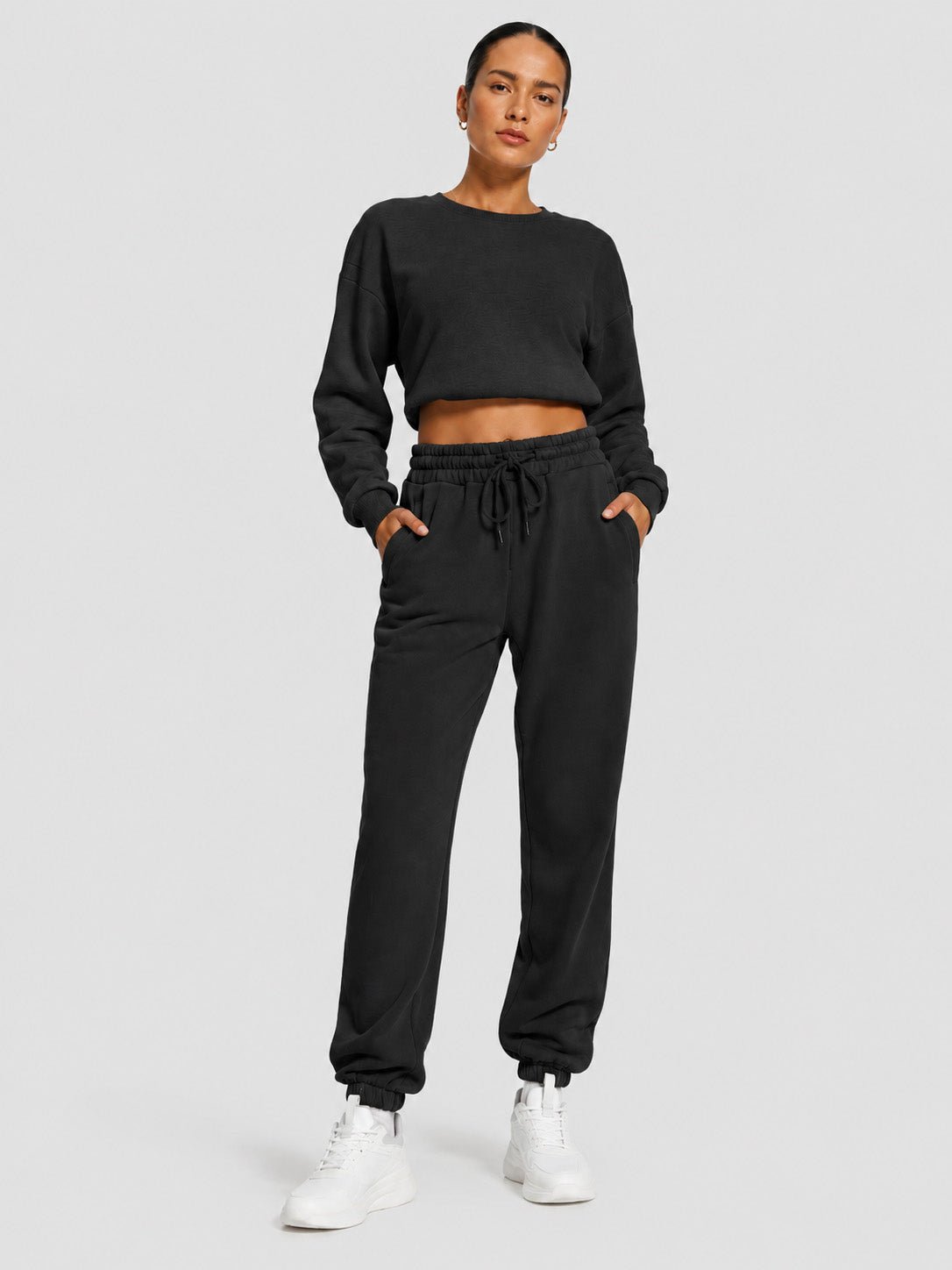 YUCOLEN Heavyweight Fleece Lined Sweatpants Baggy Unisex Relaxed Fit Joggers in Black