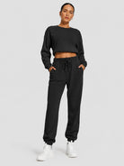 YUCOLEN Heavyweight Fleece Lined Sweatpants Baggy Unisex Relaxed Fit Joggers in Black