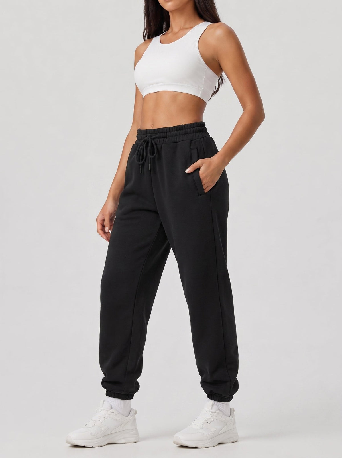 YUCOLEN Heavyweight Fleece Lined Sweatpants Baggy Unisex Relaxed Fit Joggers in Black