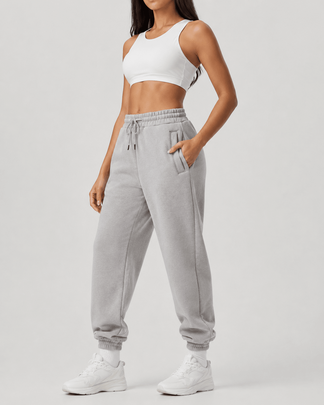 YUCOLEN Heavyweight Fleece Lined Sweatpants Baggy Unisex Relaxed Fit Joggers in Light Grey