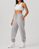 YUCOLEN Heavyweight Fleece Lined Sweatpants Baggy Unisex Relaxed Fit Joggers in Light Grey