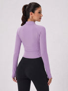 YUCOLEN Women's Cropped Full-Zip Athletic Jacket Slim Fit Workout Top with Thumbholes in Light Purple