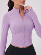 YUCOLEN Women's Cropped Full-Zip Athletic Jacket Slim Fit Workout Top with Thumbholes in Light Purple