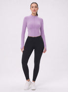 YUCOLEN Women's Cropped Full-Zip Athletic Jacket Slim Fit Workout Top with Thumbholes in Light Purple