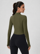 YUCOLEN Women's Cropped Full-Zip Athletic Jacket Slim Fit Workout Top with Thumbholes in Army Green