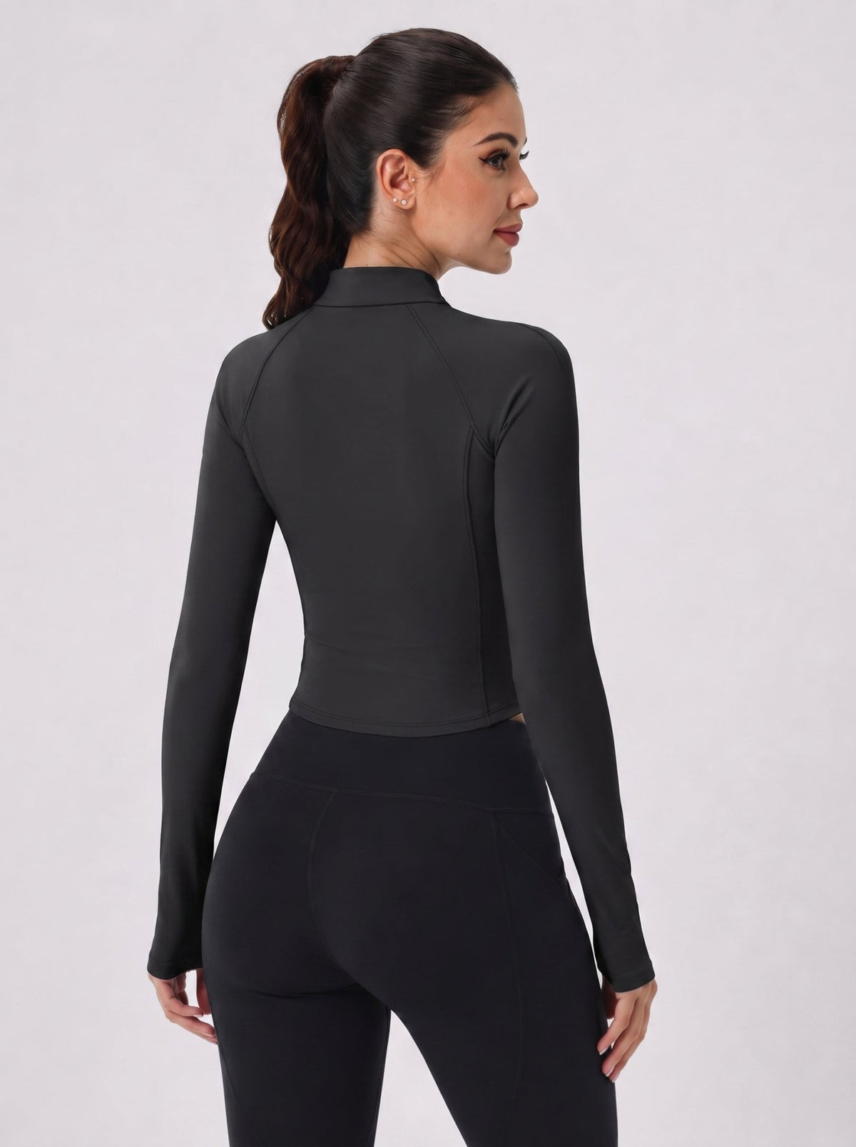 YUCOLEN Women's Cropped Full-Zip Athletic Jacket Slim Fit Workout Top with Thumbholes in Black
