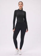 YUCOLEN Women's Cropped Full-Zip Athletic Jacket Slim Fit Workout Top with Thumbholes in Black