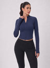 YUCOLEN Women's Cropped Full-Zip Athletic Jacket Slim Fit Workout Top with Thumbholes in Navy