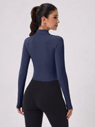 YUCOLEN Women's Cropped Full-Zip Athletic Jacket Slim Fit Workout Top with Thumbholes in Navy