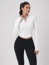 YUCOLEN Women's Cropped Full-Zip Athletic Jacket Slim Fit Workout Top with Thumbholes in White