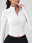 YUCOLEN Women's Cropped Full-Zip Athletic Jacket Slim Fit Workout Top with Thumbholes in White