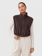 YUCOLEN Women‘s Full Zip Polar Fleece Cropped Vest Lightweight Stand Collar Sleeveless Jacket with Drawstring Hem in Khaki