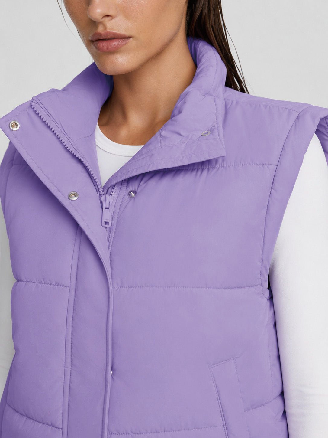 YUCOLEN Women's Cropped Puffer Vest Lightweight Windproof Insulated Gilet with Pockets in Taro Purple