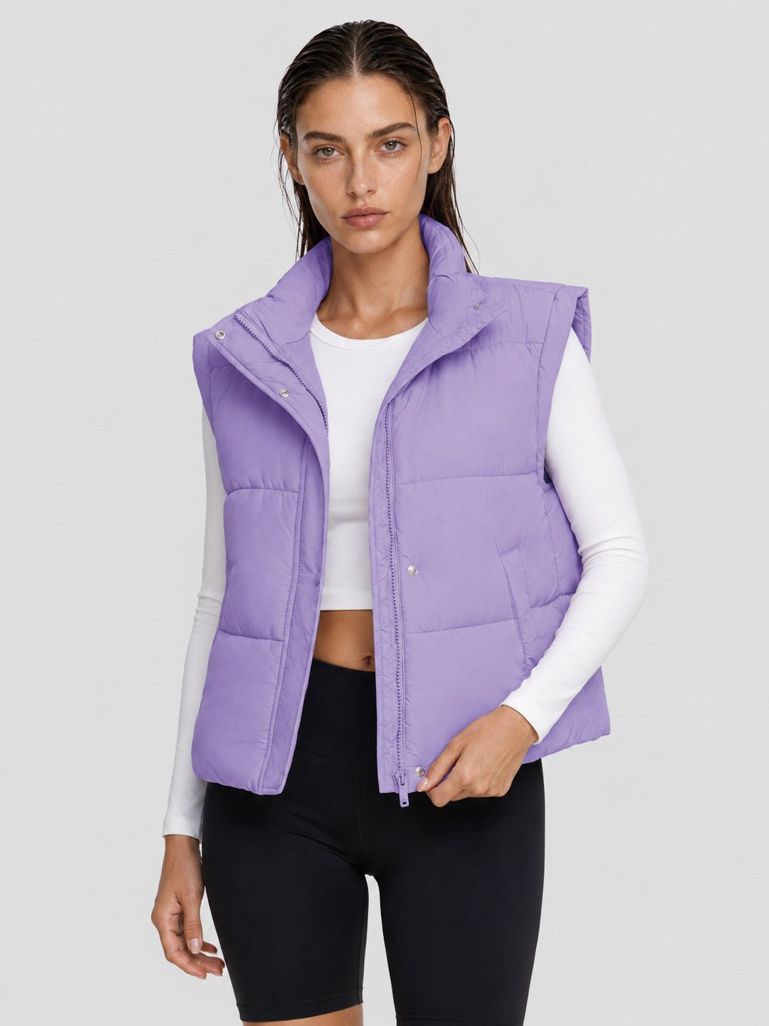 YUCOLEN Women's Cropped Puffer Vest Lightweight Windproof Insulated Gilet with Pockets in Taro Purple