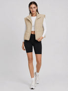 YUCOLEN Women's Cropped Puffer Vest Lightweight Windproof Insulated Gilet with Pockets in Light Champagne