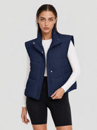 YUCOLEN Women's Cropped Puffer Vest Lightweight Windproof Insulated Gilet with Pockets in Navy