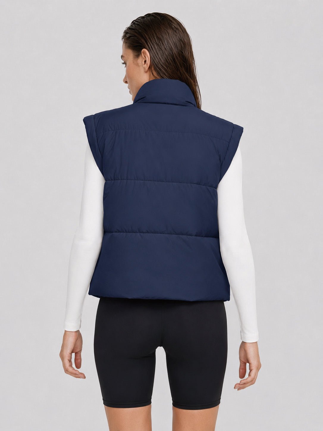 YUCOLEN Women's Cropped Puffer Vest Lightweight Windproof Insulated Gilet with Pockets in Navy