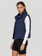 YUCOLEN Women's Cropped Puffer Vest Lightweight Windproof Insulated Gilet with Pockets in Navy