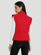 YUCOLEN Women's Cropped Puffer Vest Lightweight Windproof Insulated Gilet with Pockets in Tomato Red