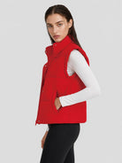 YUCOLEN Women's Cropped Puffer Vest Lightweight Windproof Insulated Gilet with Pockets in Tomato Red