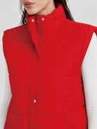 YUCOLEN Women's Cropped Puffer Vest Lightweight Windproof Insulated Gilet with Pockets in Tomato Red