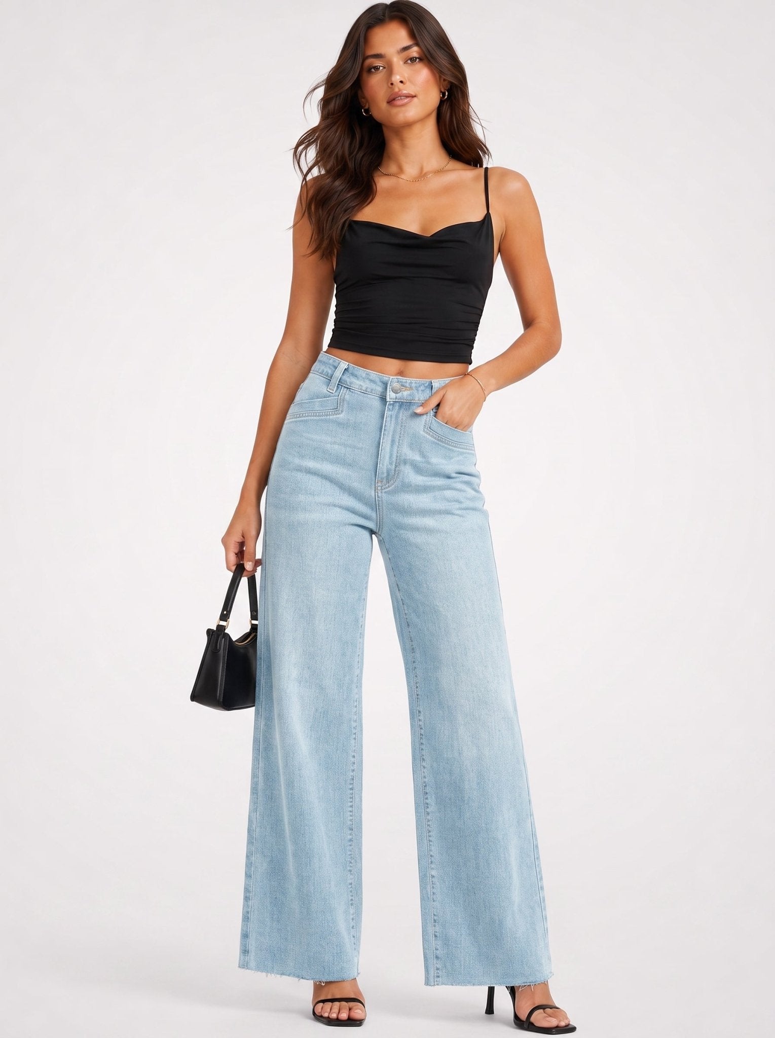YUCOLEN Women's High Waisted Wide Leg Jeans Stretchy Vintage Loose Denim Pants in Light Blue