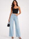 YUCOLEN Women's High Waisted Wide Leg Jeans Stretchy Vintage Loose Denim Pants in Light Blue