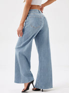 YUCOLEN Women's High Waisted Wide Leg Jeans Stretchy Vintage Loose Denim Pants in Light Blue