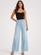 YUCOLEN Women's High Waisted Wide Leg Jeans Stretchy Vintage Loose Denim Pants in Light Blue