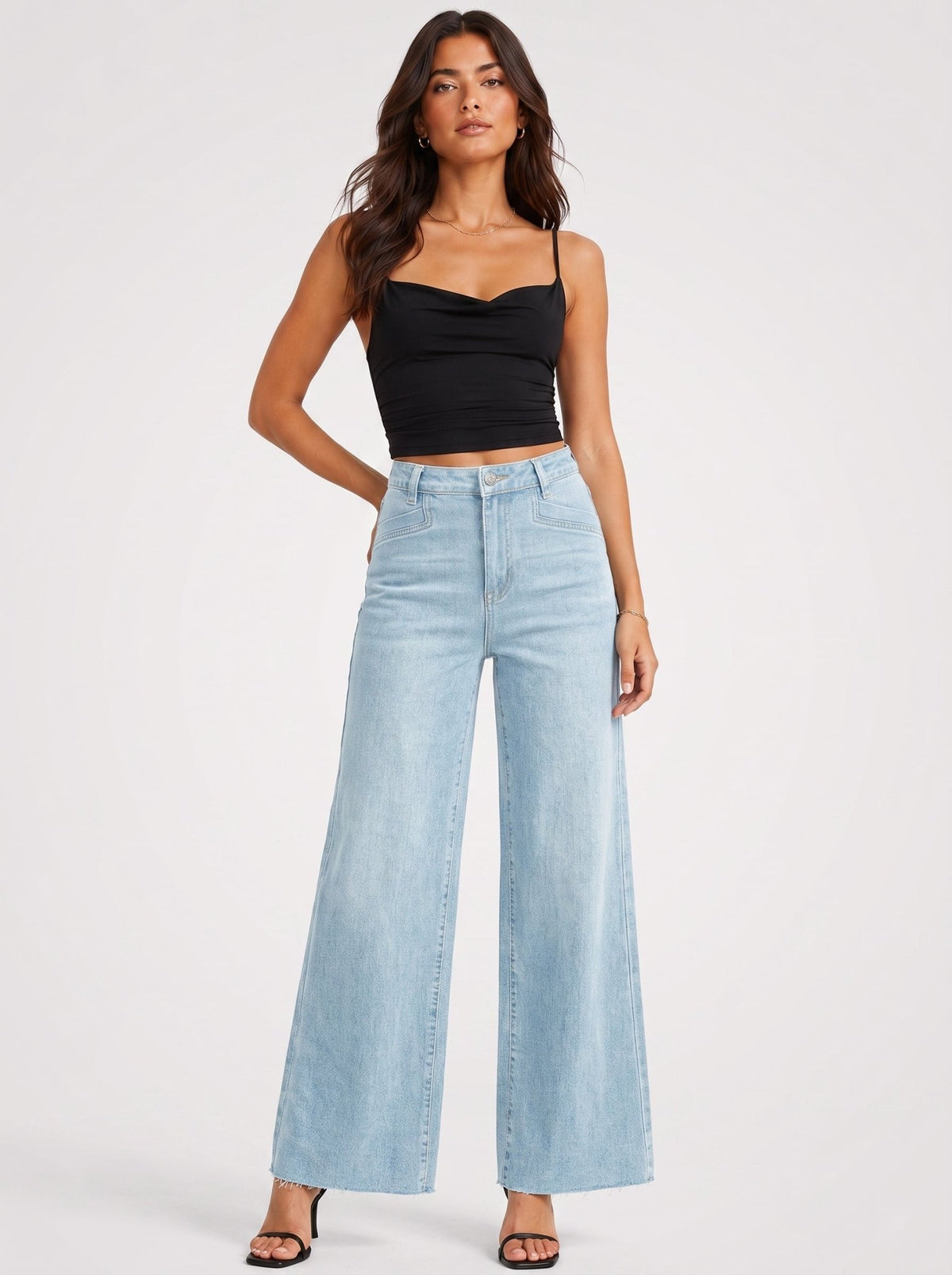 YUCOLEN Women's High Waisted Wide Leg Jeans Stretchy Vintage Loose Denim Pants in Light Blue