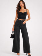 YUCOLEN Women's High Waisted Wide Leg Jeans Stretchy Vintage Loose Denim Pants in Black