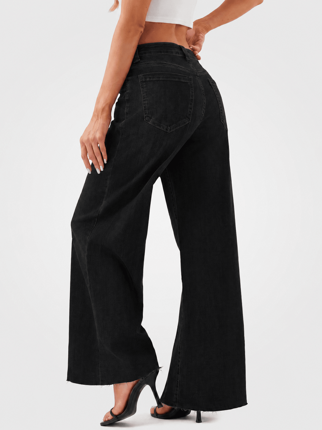 YUCOLEN Women's High Waisted Wide Leg Jeans Stretchy Vintage Loose Denim Pants in Black