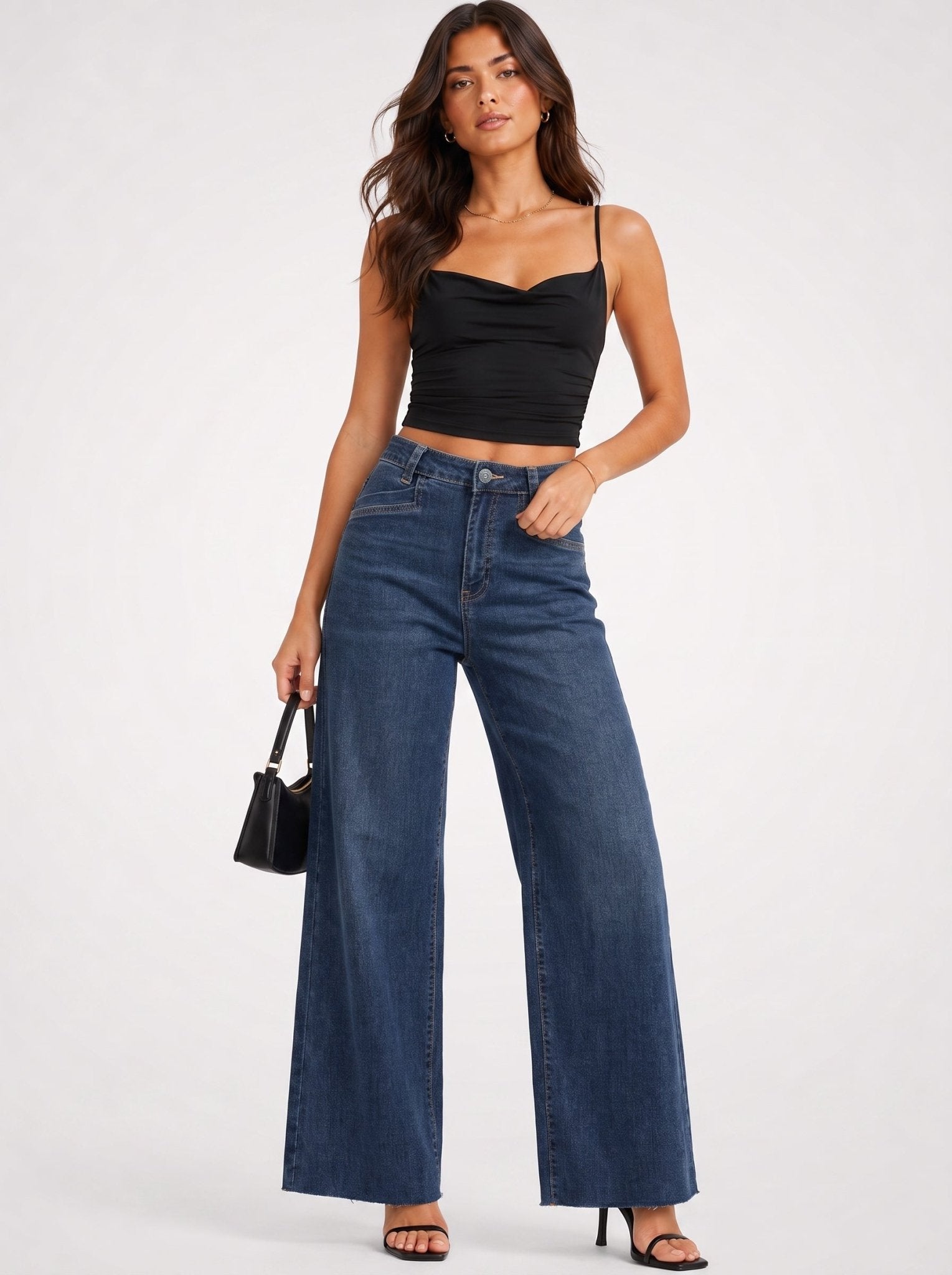 YUCOLEN Women's High Waisted Wide Leg Jeans Stretchy Vintage Loose Denim Pants in Dark Blue