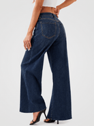 YUCOLEN Women's High Waisted Wide Leg Jeans Stretchy Vintage Loose Denim Pants in Dark Blue