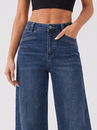 YUCOLEN Women's High Waisted Wide Leg Jeans Stretchy Vintage Loose Denim Pants in Dark Blue