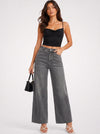 YUCOLEN Women's High Waisted Wide Leg Jeans Stretchy Vintage Loose Denim Pants in Gray