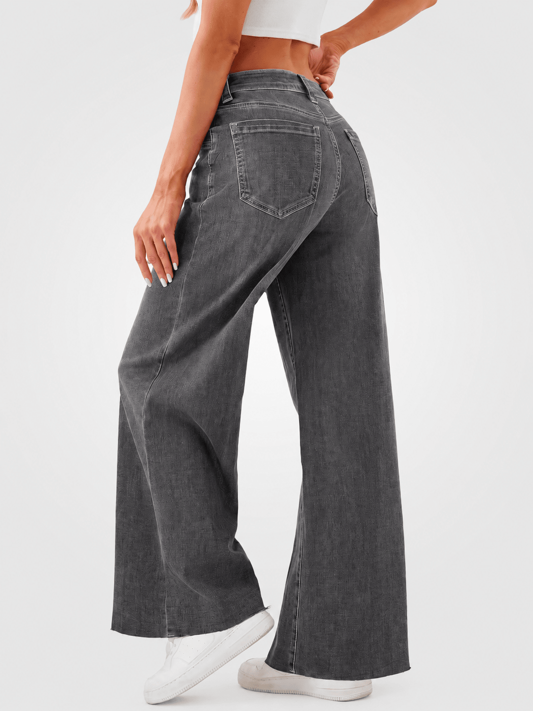 YUCOLEN Women's High Waisted Wide Leg Jeans Stretchy Vintage Loose Denim Pants in Gray