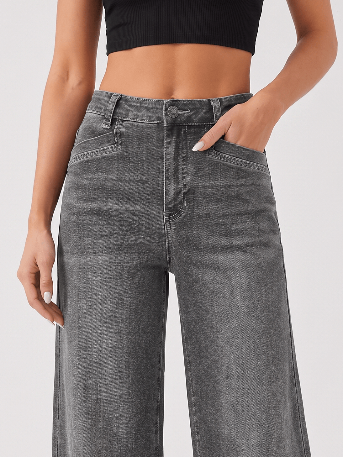 YUCOLEN Women's High Waisted Wide Leg Jeans Stretchy Vintage Loose Denim Pants in Gray