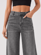 YUCOLEN Women's High Waisted Wide Leg Jeans Stretchy Vintage Loose Denim Pants in Gray
