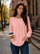 YUCOLEN Women's Lantern Sleeve Pleated Blouse Soft Cotton Rayon Dressy Casual Top in Pink