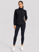 YUCOLEN Women's Lightweight Full Zip Fleece Jacket Windproof Stand Collar Outdoor Sweatshirt in Black