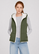 YUCOLEN Women's Reversible Puffer Fleece Lined Hooded Vest in Army Green