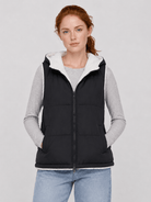 YUCOLEN Women's Reversible Puffer Fleece Lined Hooded Vest in Black