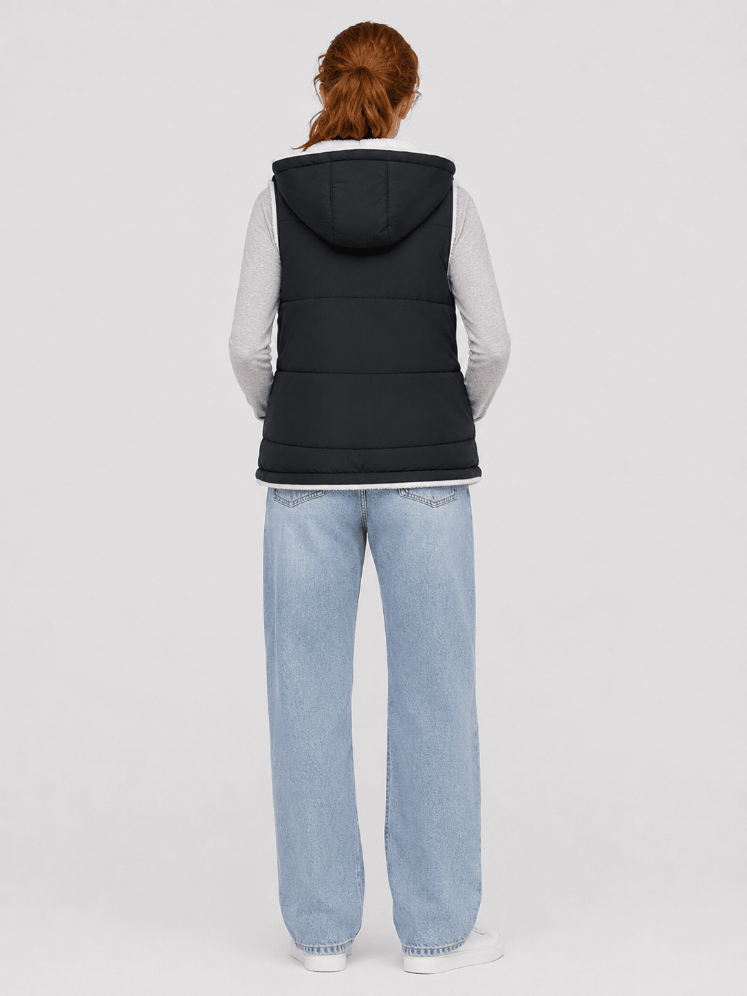YUCOLEN Women's Reversible Puffer Fleece Lined Hooded Vest in Black