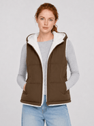YUCOLEN Women's Reversible Puffer Fleece Lined Hooded Vest in Coffee