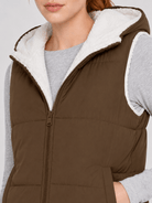 YUCOLEN Women's Reversible Puffer Fleece Lined Hooded Vest in Coffee