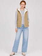 YUCOLEN Women's Reversible Puffer Fleece Lined Hooded Vest in Khaki
